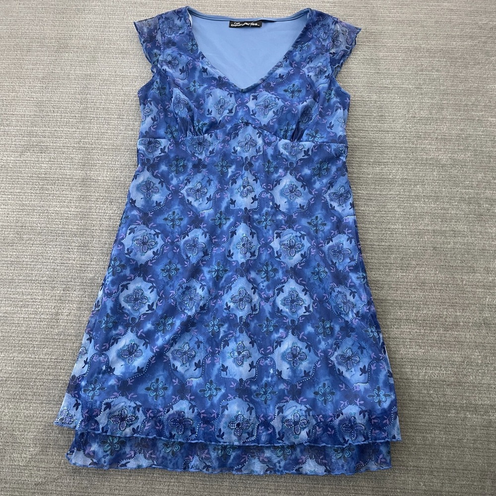 Vintage 90s Y2K No Boundaries Mini Dress Floral Blue Babydoll Layered Indie S/M